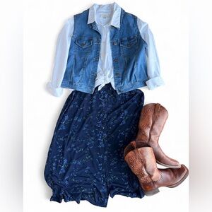 Vintage Briggs New York Navy Cottage Core Floral Skirt-Size L